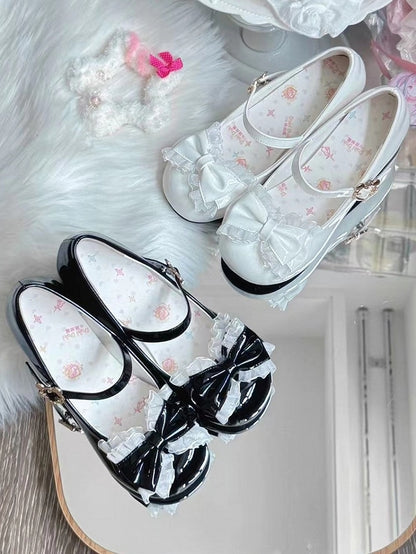 with Mid Black PU - Round Bow Janes Top Toe Mary Heel