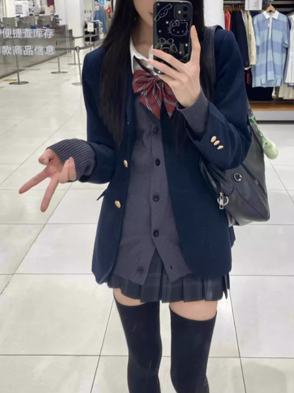 Pattern Dark JK Skirt Pleated Uniform 39CM Plaid Gray