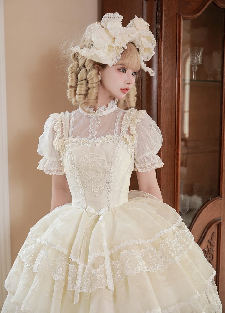 Korsett Stufenkleid Lolita Rock Weiß Creme Prinzessin