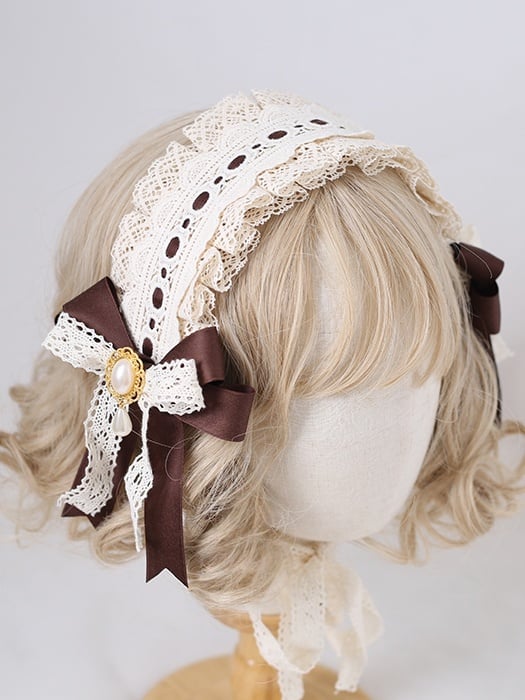 Bowknot Hairband Thread Cotton Gorgeous Lolita Lace Bead Decorations With
