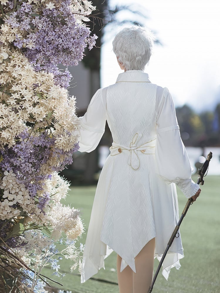 Abnehmbarer seitlicher Lolita-Ouji-Schleier in Weiß mit langer Weste
