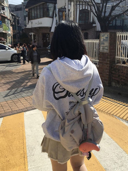 Chic Grey Drawstring Backpack With Flap Closure