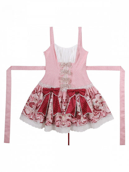 Sweet Lolita Floral JSK Dress with Bowknot & Lace - Strawberry Fantasy - Unknown Star