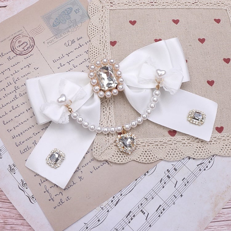 Bowknot Pearl Jirai 8 Rhinestone Color Chain Options Brooch Kei