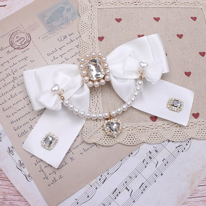 Bowknot Pearl Jirai 8 Rhinestone Color Chain Options Brooch Kei