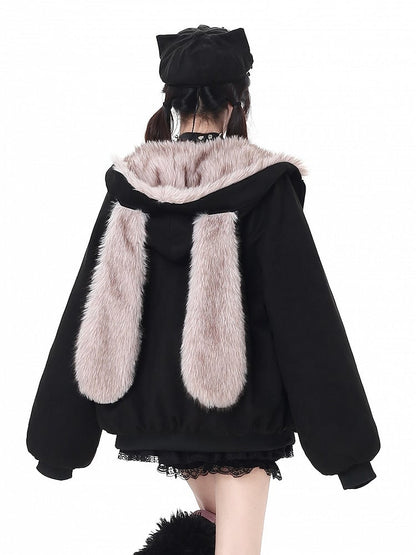 Ear Black/Gray Bunny Fleece - Bittersweet Jacket Hooded Hood