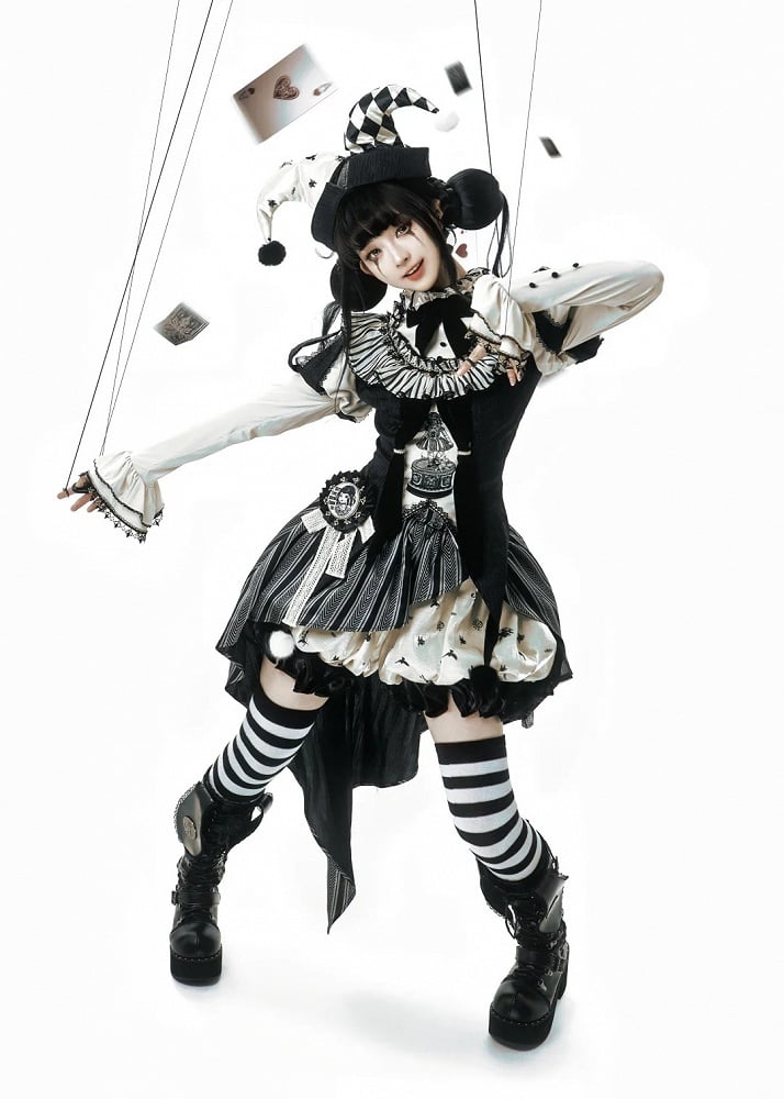 Komplettes Lolita Circus Ärmel Set in Schwarz – Vibes Sweet und Puff White