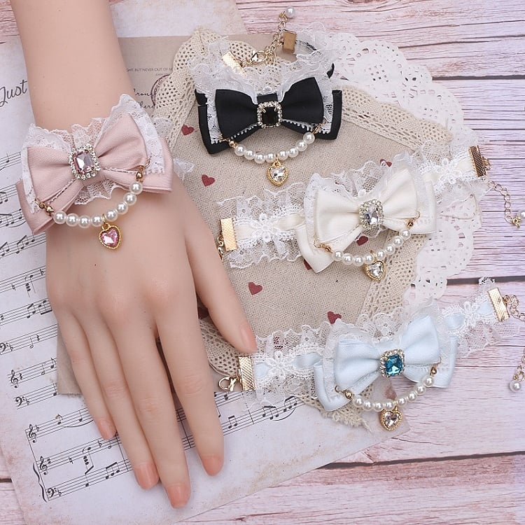 Kei Chain Bowknot 8 Pearl Lace Jirai Color Options Bracelet