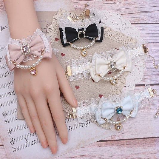 Kei Chain Bowknot 8 Pearl Lace Jirai Color Options Bracelet