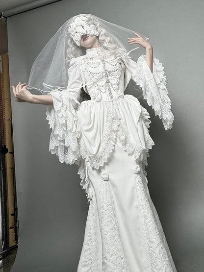 White White Gothic Lolita Layered Bell Sleeves Bolero - LeMiroir LeMiroir | LilyVow