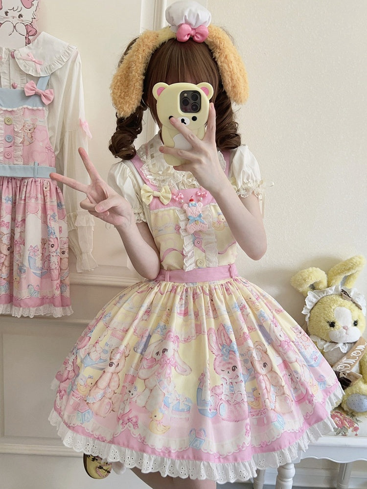 Overall Print Yellow Dress Lolita Sweet Teddy