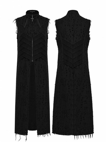 Men's Long Black Vest Punk Structure