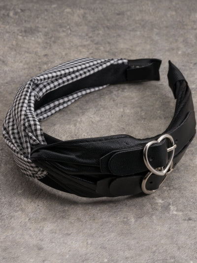 Pattern Heart Plaid Gothic With KC Double Decorated Buckles Black