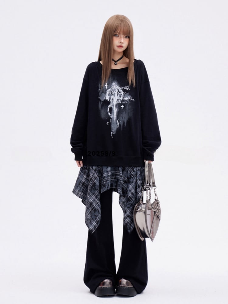 Schwarze Hose mit weitem Bein