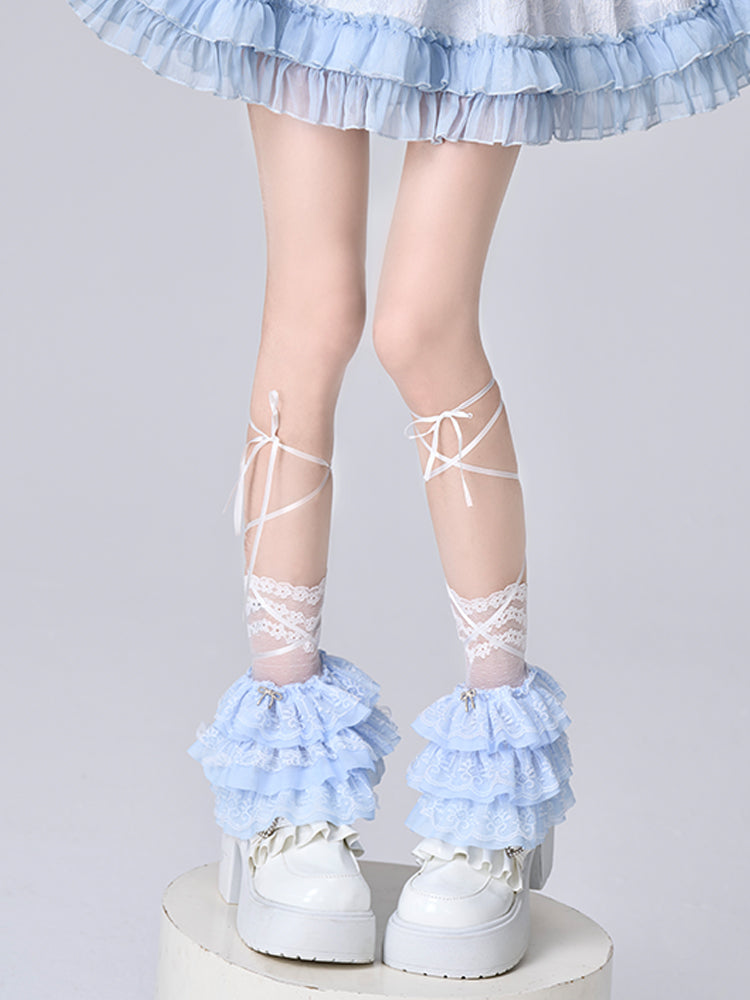 4 Colors Multi-Layer Lace Trim Tulle Leg Warmers with Strappy Design