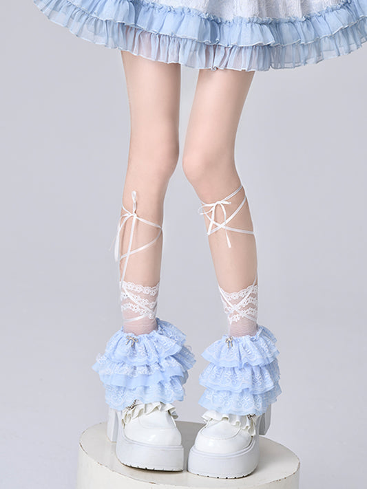 4 Colors Multi-Layer Lace Trim Tulle Leg Warmers with Strappy Design