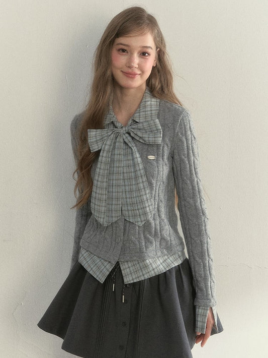 Sweater Two-piece Faux Elegant Vintage Gray Plaid