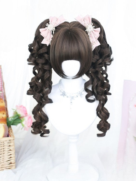 ストレートクリップ、クローカットバングス＋ダブル50CMボブ、ポニーテール付き、フルブラウン/ブロンドウィッグ、ウェーブ30CM長さ