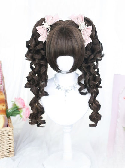 ストレートクリップ、クローカットバングス＋ダブル50CMボブ、ポニーテール付き、フルブラウン/ブロンドウィッグ、ウェーブ30CM長さ