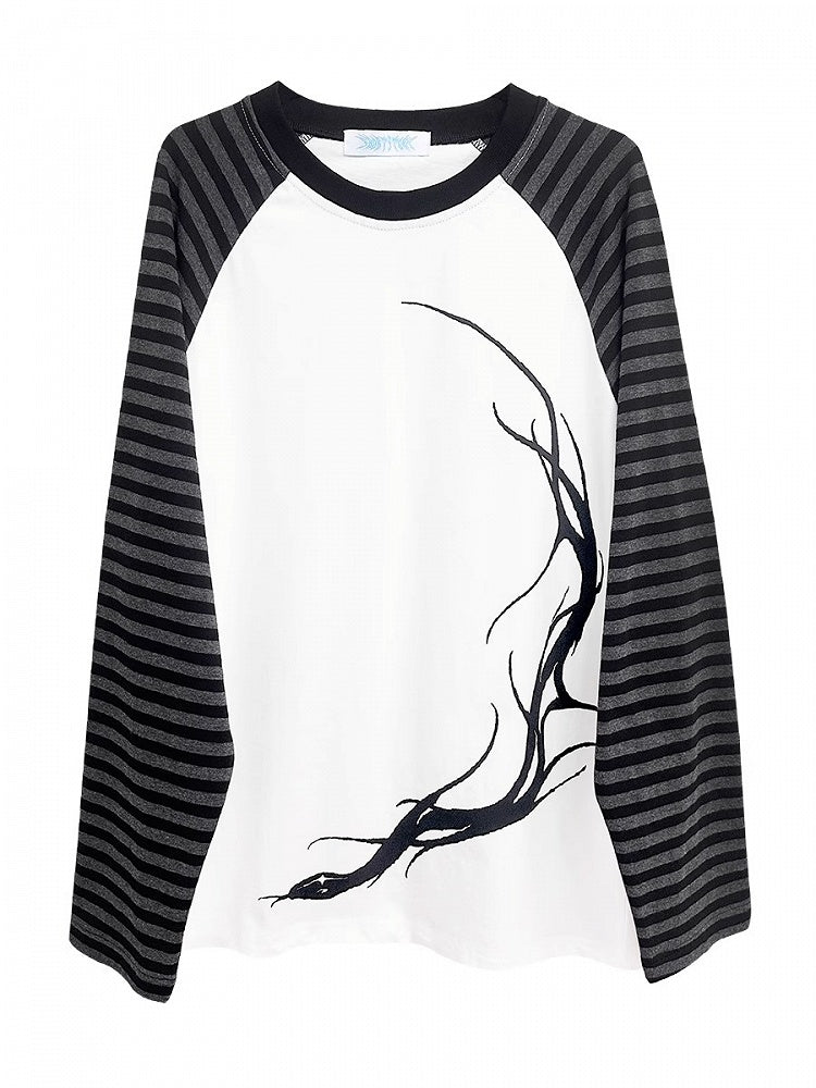 Gray and White Colorblock Design Snake Print T-Shirt