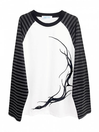 Gray and White Colorblock Design Snake Print T-Shirt