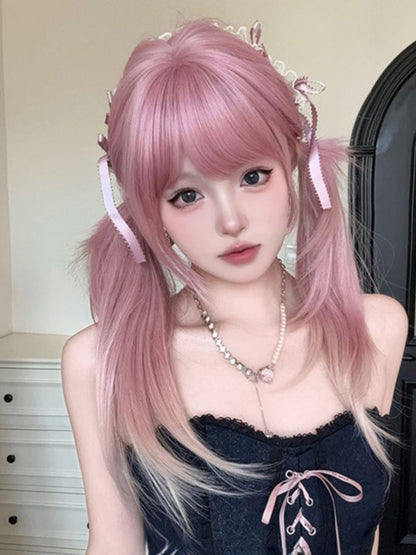Air Ombre Wig Straight Color Pink 68CM Hair Length With Bangs