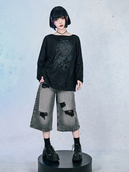 Black Detachable Sleeve UV Tee with Sea Lily Print - Quirky Hut