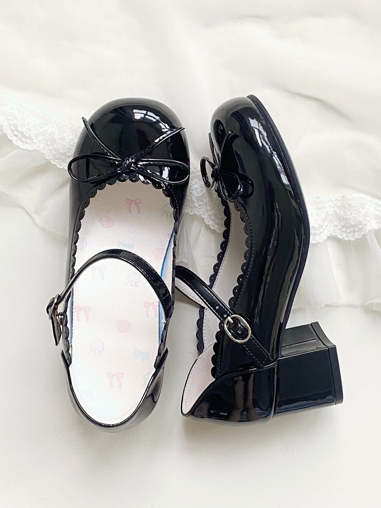 Sweet Janes Scalloped Black with Mary Heeled Closure Snap 5cm Hem Lolita