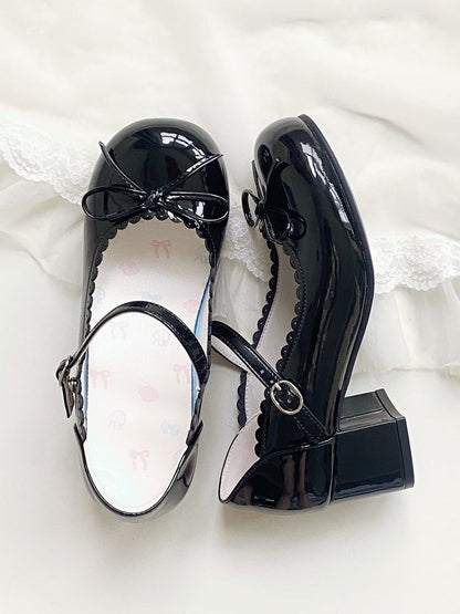 Sweet Janes Scalloped Black with Mary Heeled Closure Snap 5cm Hem Lolita