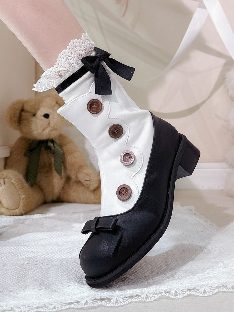 Accents Boots White Lolita Black Button with
