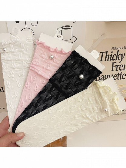 Pearl Ruffle Lace Socks Trim Floral Ballet Short Style