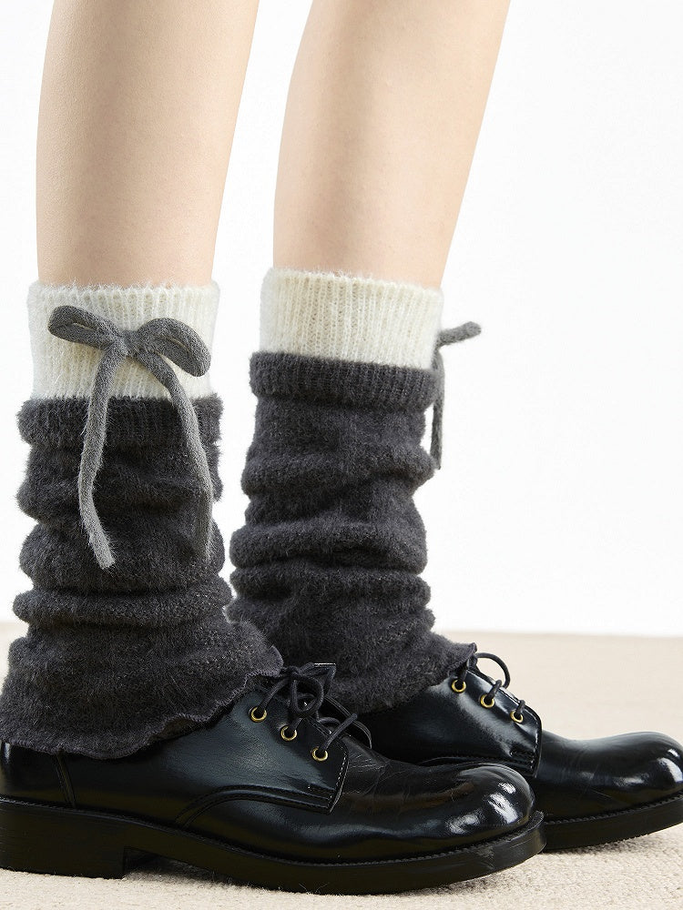 Warmers Leg Detail Two-Tone with Bow 4-Color Fuzzy