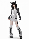Dark Gray Wolf Ear Hooded Crop Top - PINK SAVIOR