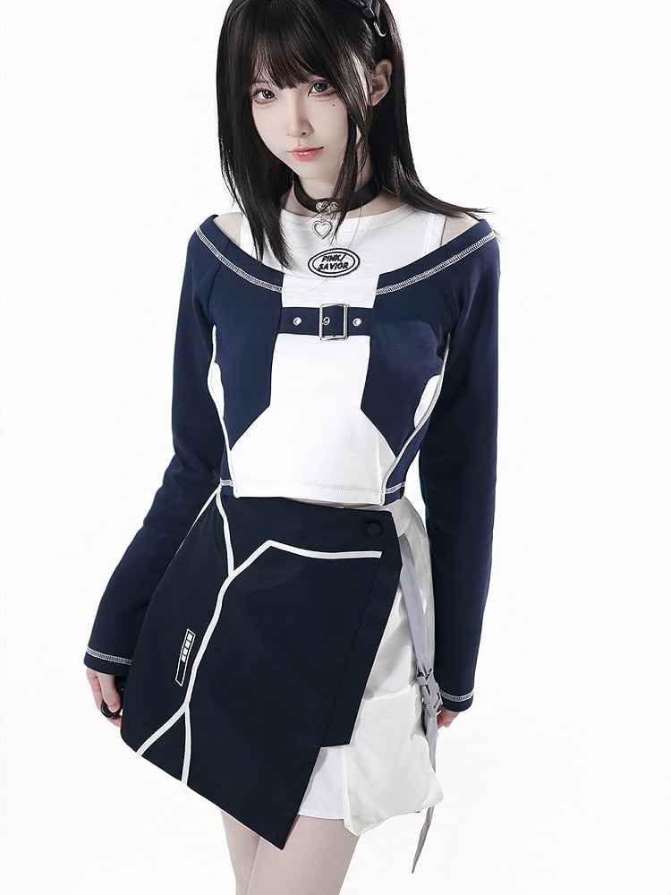 Loading White | Colorblock Blue Techwear Embroidery Tactical Straps Skirt Bar Cargo with