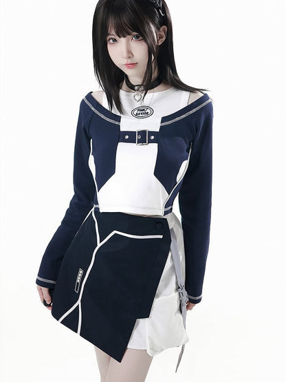 Loading White | Colorblock Blue Techwear Embroidery Tactical Straps Skirt Bar Cargo with