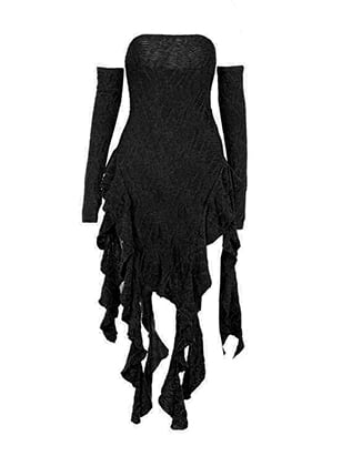 Asymmetrical with Black Free Cascading Ruffles Strapless Dress