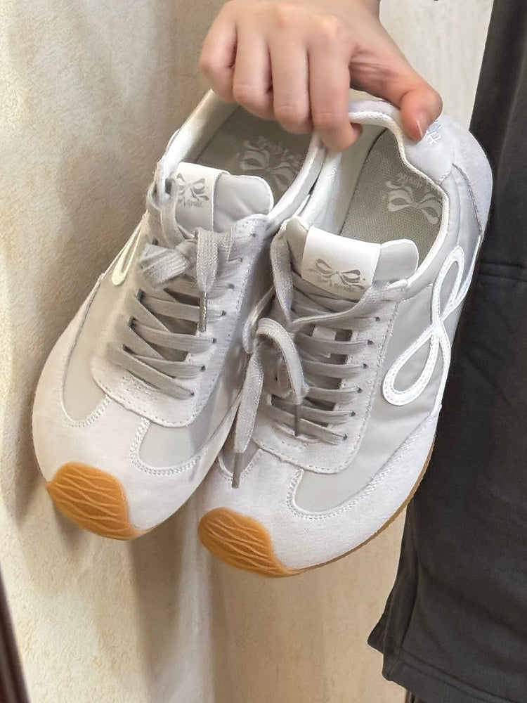 Front Ties Sneakers Lace-up Gray Design Bowknot