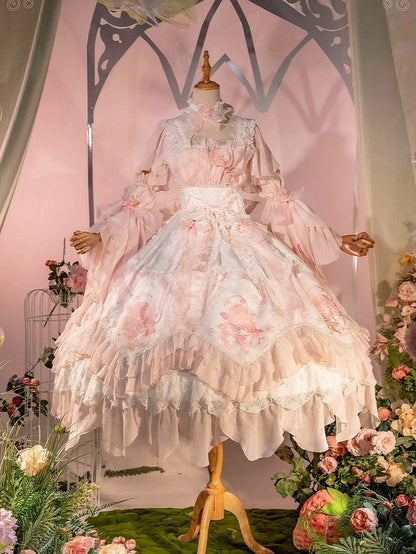 Ruffles Hanayome Light Dress Pink Version Accents with Layered Flowing JSK Lolita Rose Long