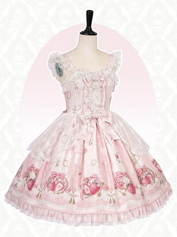 Print Süßer Rock Erdbeerrosa Pullover Lolita