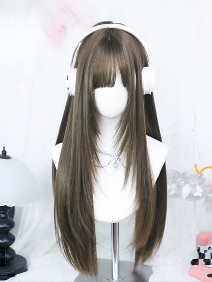 長さ ブラウン ストレート ウィッグ付き 前髪 60-65CM