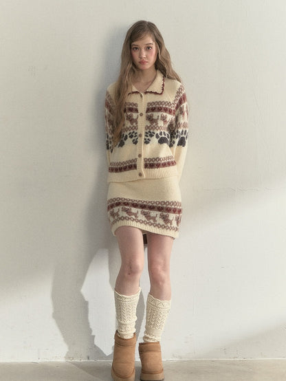 Vintage Beige Kawaii Sweater Pattern Dog Knit with Style