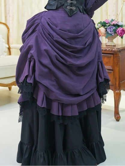 Purple Shirt Black Boned Waistcoat Skirt Set
