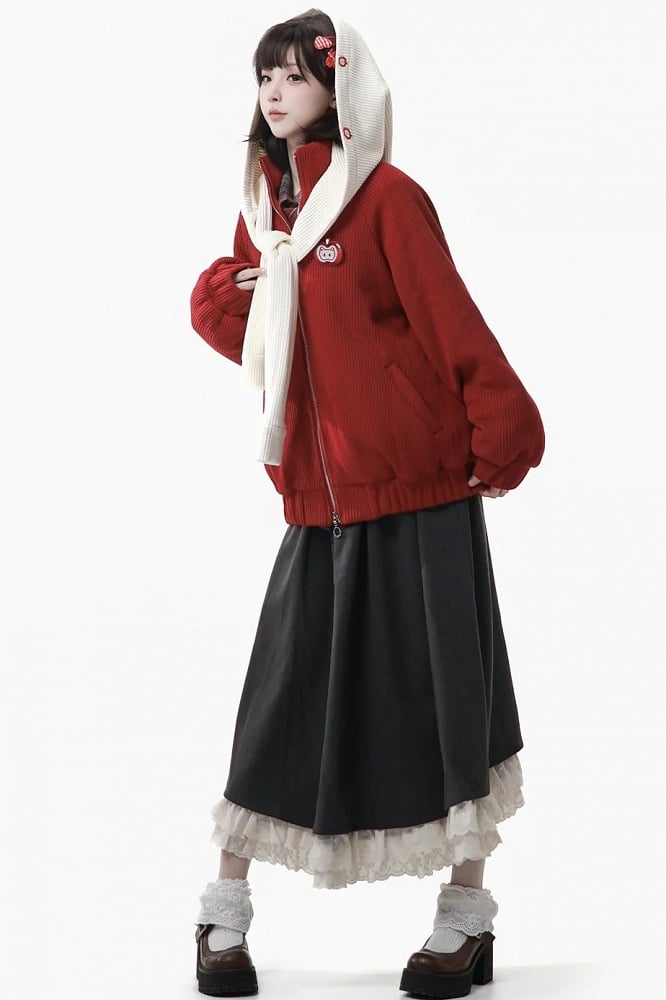with Ruffle Tiered Waist Gray Hem Skirt Kawaii Elastic Daily