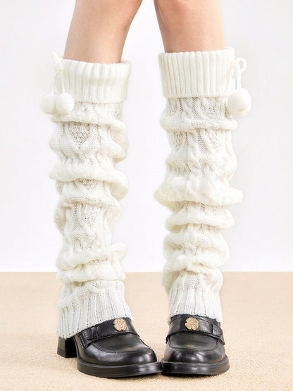 Warmers 4-Color Knit with Detail Cable Leg Pom-Pom