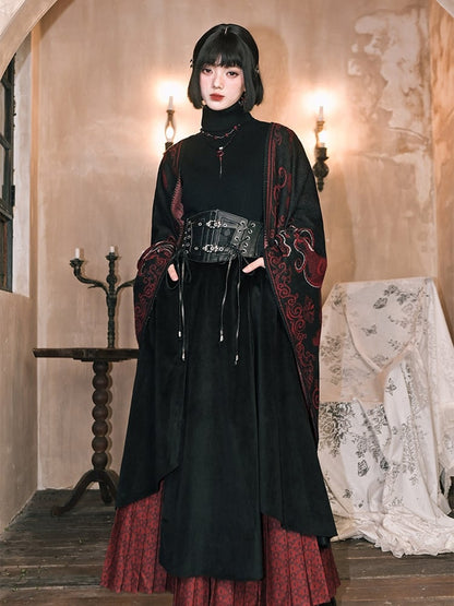 Corset Straps with Belt Details Buckle PU Lace-up Cheongsam Goth Black