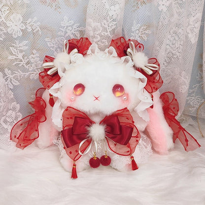 Decorated Strap Bowknot Pompom with White Rabbit Convertible Red Bag