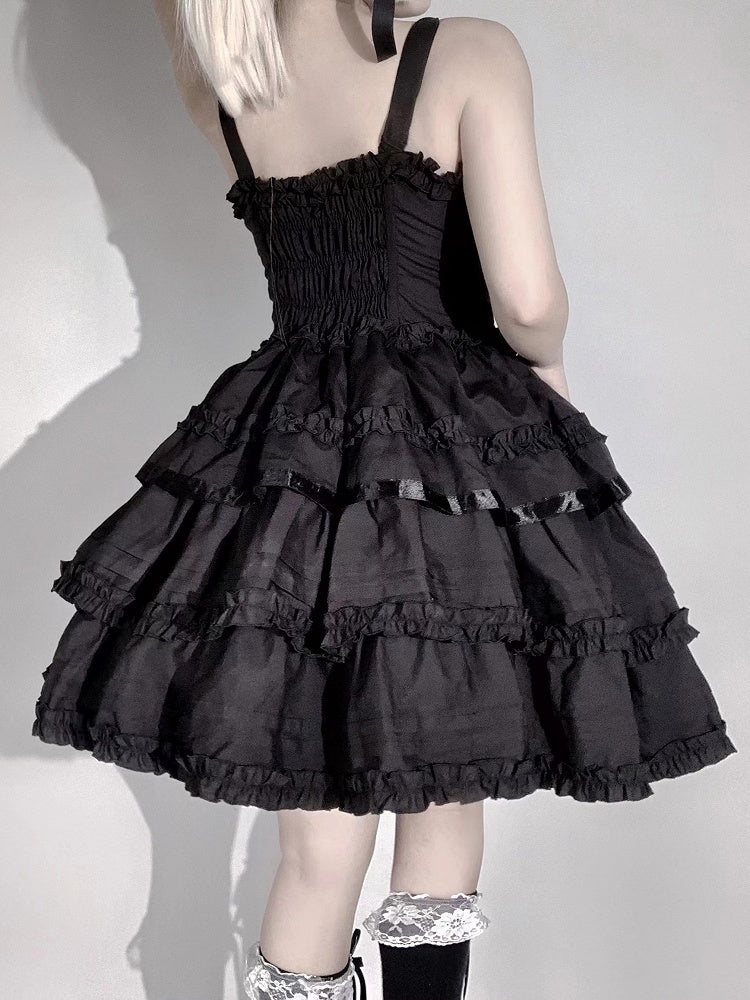 Dress JSK Lolita Ruffle Gothic Black Multi-Layered