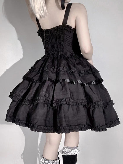 Dress JSK Lolita Ruffle Gothic Black Multi-Layered