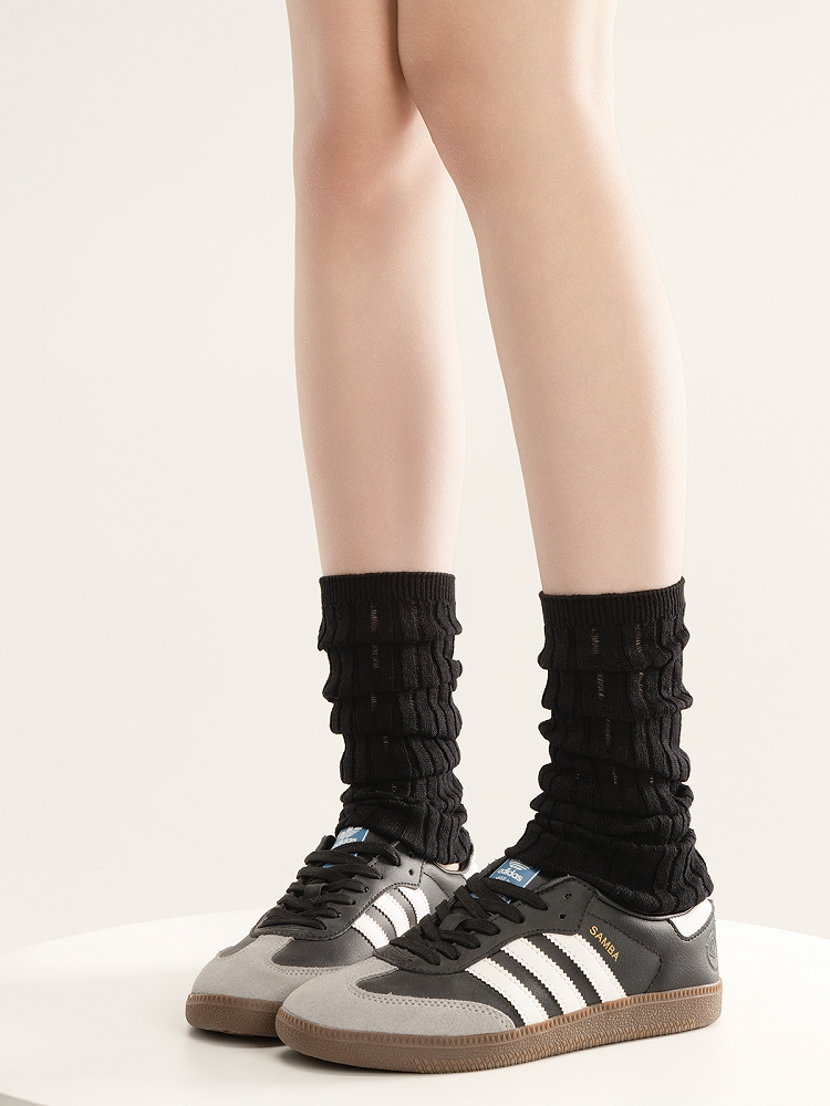 Pattern Warmers Loose Gray/Black Vertical Minimalist Leg Knitted Striped