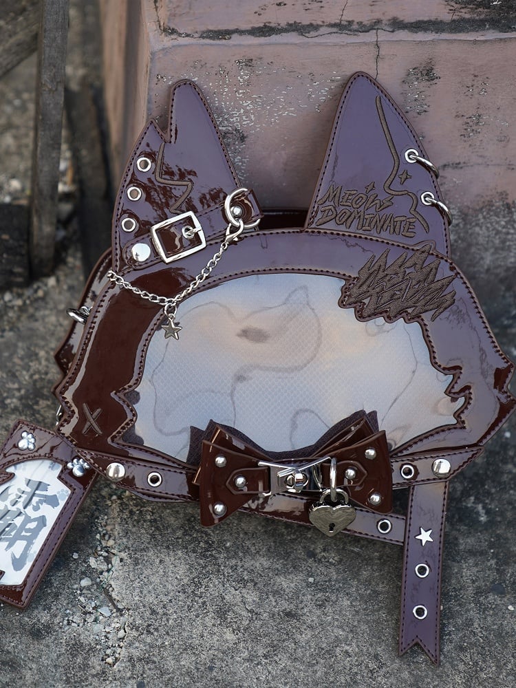 Design mit Tasche Ohr PU frei Ita Nieten Bowknot Kitty Tote Card Detail braun Halter